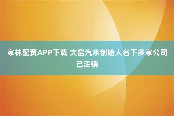 家林配资APP下载 大窑汽水创始人名下多家公司已注销